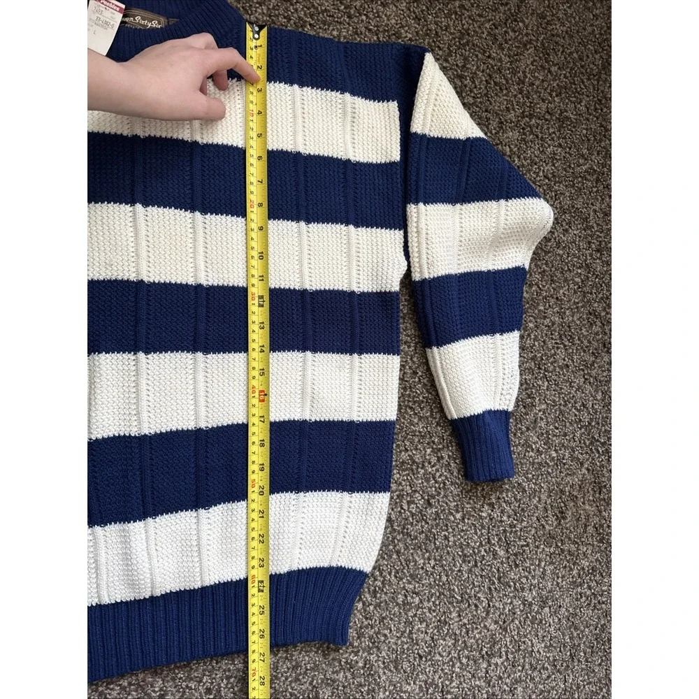Vintage 80s Eleven Sixty Six Navy White Striped Knit Sweater Men's Large Preppy